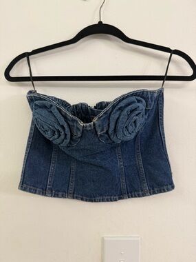 Magda Butrym x HM Blue Denim Strapless Rose Appliqué Top